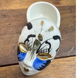 Miniature Ceramic Venetian / Mardi Gras / Carnival Mask Trinket Jewelry Case Box